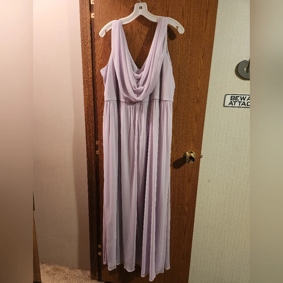 David's Bridal Size 24 Iris/Lavender Long Bridesmaid Dress with Cowl Neck Back - Picture 2 of 16